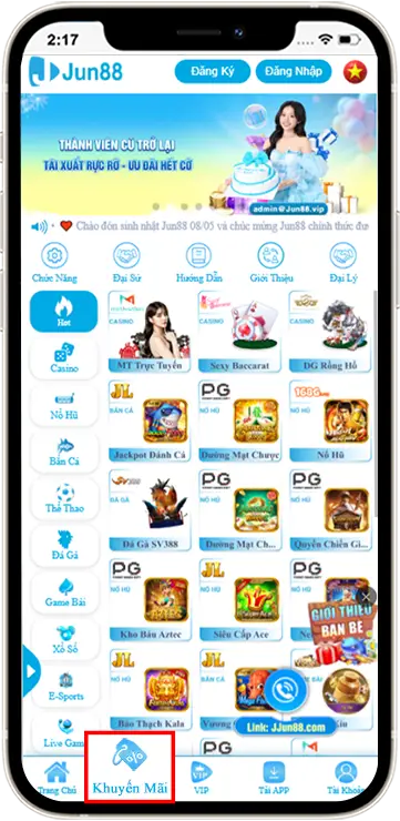 Bước 1: Chọn mục Khuyến Mãi.